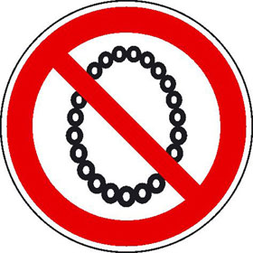 Verbotsschild auf Bogen Bedienung mit Halskette verboten