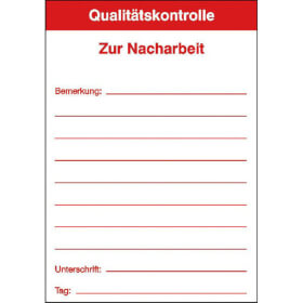 Qualitätskennzeichnungsetiketten Text: Qualitätskontrolle -  Zur Nacharbeit  - 