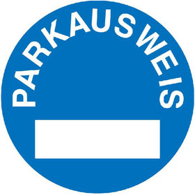 Parkausweis - Vignette zur Innenverklebung an Windschutzscheiben Text: Parkausweis Farbe: blau / wei