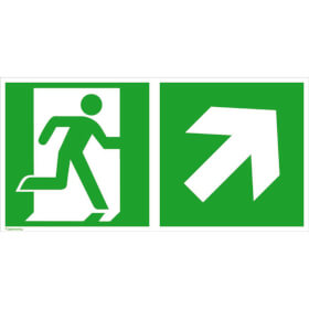 Fluchtwegschild - langnachleuchtend Notausgang rechts mit Zusatzzeichen:  Richtungsangabe rechts aufwrts