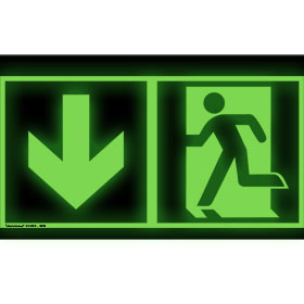 Fluchtwegschild - langnachleuchtend Notausgang links mit Zusatzzeichen: Richtungsangabe abwrts
