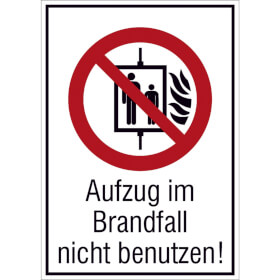 Verbots - Kombischild - nachleuchtend Aufzug im Brandfall nicht benutzen