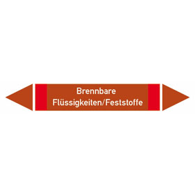 Rohrleitungskennzeichnung / Pfeilschild auf Bogen Gruppe 8,  Brennbare Flssigkeiten,  (rot,  braun,  rot), 
