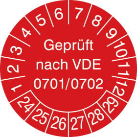 Prfplaketten - Geprft nach VDE 0701/0702 in Jahresfarbe