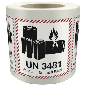 Verpackungsetikett UN 3481 für Lithium-Ionen-Batterien mit oder in Ausrüstungen verpackt