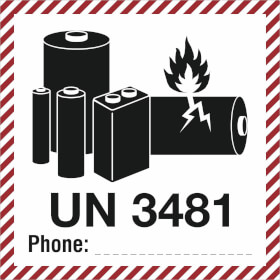 Verpackungsetikett UN 3481 für Lithium - Ionen - Batterien mit oder in Ausrüstungen verpackt