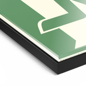 Fluchtwegschild Glas Serie - langnachleuchtend Notausgang rechts mit Zusatzzeichen: Richtungsangabe abwärts