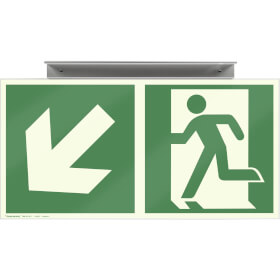 Fahnenschild Fluchtwege langnachleuchtend Notausgang links/rechts abwrts mit Zusatzzeichen