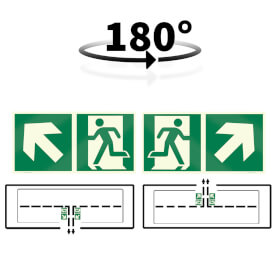 Fahnenschild Fluchtwege langnachleuchtend Notausgang links / rechts aufwrts mit Zusatzzeichen