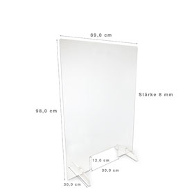 Mobile Acrylglasscheibe zum Schutz vor Infektionen im Verkaufsbereich  mit 12,0 x 30,0 cm Durchreiche, 2 Aufstellfe
