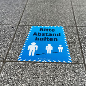 Hinweisschild, Bodenmarkierung-Bitte Abstand halten!,