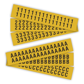Selbstklebende Ziffern und Buchstaben auf Karte Schrifthöhe 16, 0 mm, gelb /  schwarz