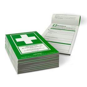 10 x Erste Hilfe Meldeblock DIN A5, 50 Blatt Sparpack zur Dokumentation von Erste Hilfe - Leistungen