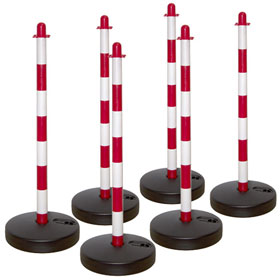 Kettenstnder - Set mit 6 Kunststoffstnder Secur 2, rot / wei, rundem Standfu und 10 m Kette 