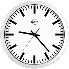 Wanduhr Station Dial, Kunststoffgehäuse silber, mit Mineraldeckglas,  Strichzifferblatt