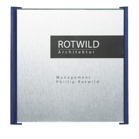 BOX Türschilder, blau Aluminiumrückplatte in Edelstahloptik, ABS - Kunststoffrahmen, 