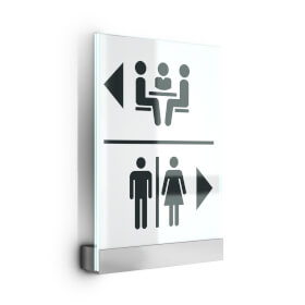 ClampLine Türschild Glasschild mit edlem Aluminiumhalter, variabler Klemmbereich
