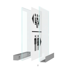 ClampLine Türschild Glasschild mit edlem Aluminiumhalter, variabler Klemmbereich