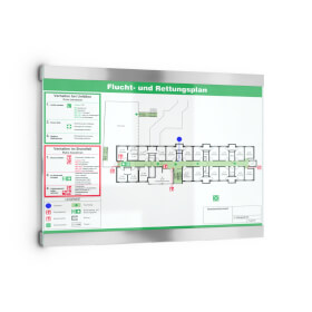 ClampLine Firmenschild A3 Glasschild mit 2 edlen Aluminiumhaltern, variabler Klemmbereich