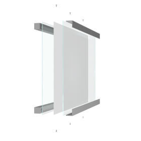 ClampLine Infotafel A3 Glasschild mit 2 edlen Aluminiumhaltern, variabler Klemmbereich