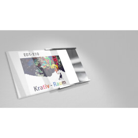 SlideFix Türschild Hochformat silber Acrylglasscheibe mit Aluminiumrahmen und seitlichem Einschub