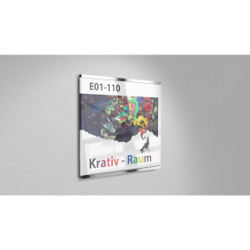 SlideFix Türschild Hochformat silber Acrylglasscheibe mit Aluminiumrahmen und seitlichem Einschub
