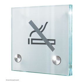 CRISTALLO Türschild rahmenlos aus 2 x 4 mm Sicherheitsglas mit hochwertigen Edelstahlhaltern