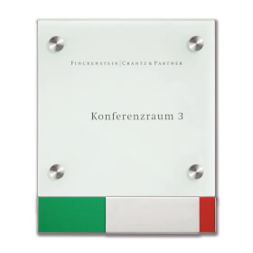 Cristallo Schild mit Frei - Besetzt - Anzeige rahmenlos aus 2 x 4 mm Sicherheitsglas mit hochwertigen Edelstahlhaltern