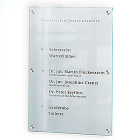 CRISTALLO Wegweiser aus Einscheiben - Sicherheitsglas, hochwertige Edelstahlhalter, 