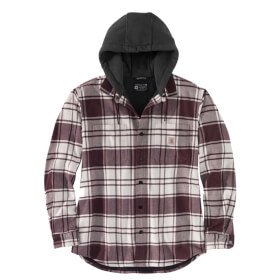 Carhartt Flannel Fleece Lined Hooded Shirt Jac malt wei Hemdjacke mit Kapuze und 2 Brusttaschen