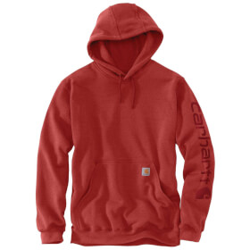 Carhartt Herren Logo Sleeve Graphic Kapuzenpullover rot mit Kapuze, Vordertasche, elastische Bndchen