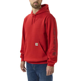 Carhartt Herren Logo Sleeve Graphic Kapuzenpullover rot mit Kapuze, Vordertasche, elastische Bndchen