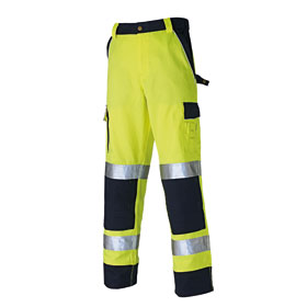 Dickies Workwear Warnschutz Hi - Vis Bundhose gelb / blau zweifarbige Arbeitshose mit Reflexstreifen