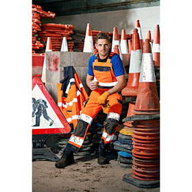 Dickies Workwear Warnschutz Hi-Vis Latzhose orange/blau zweifarbige Arbeitslatzhose mit Reflexstreifen