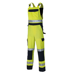 Dickies Workwear Warnschutz Hi - Vis Latzhose gelb / blau zweifarbige Arbeitslatzhose mit Reflexstreifen
