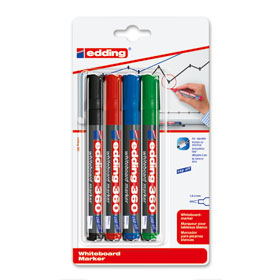 Edding 360 Whiteboardmarker mit Rundspitze, Etui a 4 Stück, zum schreiben und markieren auf Whiteboards, geruchsarme Tinte,