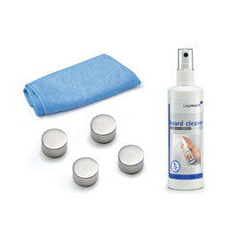 Legamaster Glasboard PURE Zubehör Starterkit, 4x chromfarbige Magnete, 5x Kreidemarker,  1x Microfasertuch,  1x Reinigungsspray