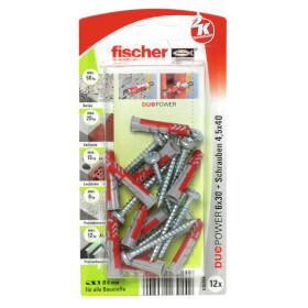 fischer DuoPower 6 x 30 S PH zwei Komponenten Klapp - , Spreiz - und Knotdübel mit Schrauben
