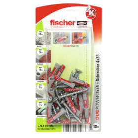 fischer DuoPower 5 x 25 S zwei Komponenten Klapp - , Spreiz - und Knotdübel mit Schrauben