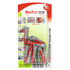 fischer DuoPower 8 x 40 S zwei Komponenten Klapp - , Spreiz - und Knotdübel mit Schrauben