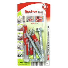 fischer DuoPower 10 x 50 S zwei Komponenten Klapp - , Spreiz - und Knotdübel mit Schrauben