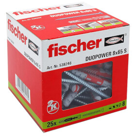 fischer DuoPower 8 x 65 S zwei Komponenten Klapp - , Spreiz - und Knotdübel mit Schrauben