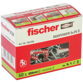 fischer DuoPower 5 x 25 S zwei Komponenten Klapp - , Spreiz - und Knotdbel mit Schrauben
