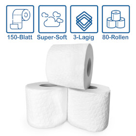 Hakle Klassisch Wei Toilettenpapier - B-Ware 3-lagig, 80 Rollen  150 Blatt
