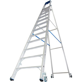 Leitern Stufen - StehLeitern Krause Stufen-StehLeiter, fahrbar (Alu), Arbeitshhe 4,8 m,