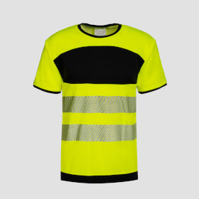 Korntex EOS HiVis T - Shirt mit schwarzer Brust Signalgelb aus atmungsaktiven Material und mit 2 Reflexstreifen