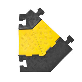 Kabelbrcken Winkelstck rechts mit Nutz und Zapfen fr den Schwerlastverkehr, schwarzer Hartgummi und gelber Kunststoffdeckel