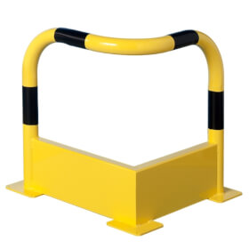Mottez Rammschutzbgel Eckform gelb schwarz mit Unterfahrschutz und Bodenplatte zum Aufdbeln