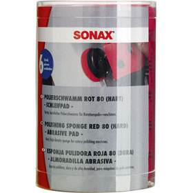 sonax PolierPad rot 80 (hart) SchleifPad harter feinporiger Schwamm zum maschinellen Schleifpolieren