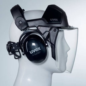 uvex Gesichtschutz pheos faceguard mit Gehrschutz vormontiertes Schutzsystem zur Entlastsung der Wirbelsule